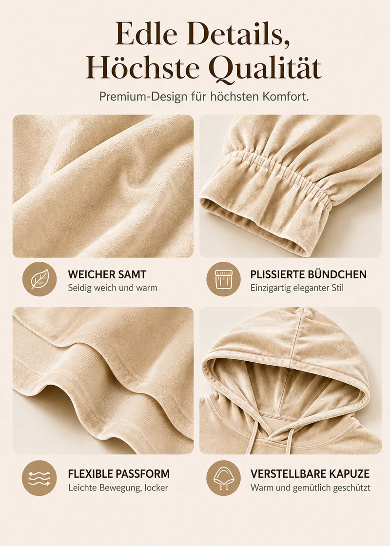 Lisanne | Lässiger Samt-Hoodie mit plissierten Bündchen