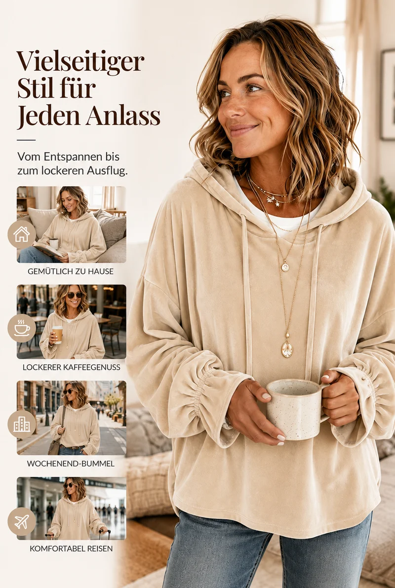 Lisanne | Lässiger Samt-Hoodie mit plissierten Bündchen