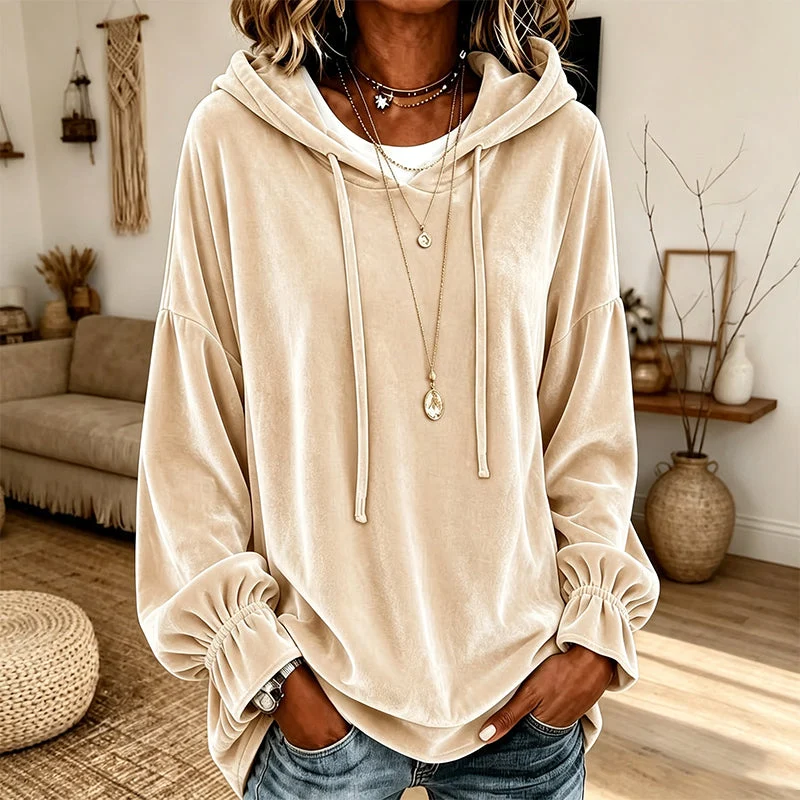 Lisanne | Lässiger Samt-Hoodie mit plissierten Bündchen