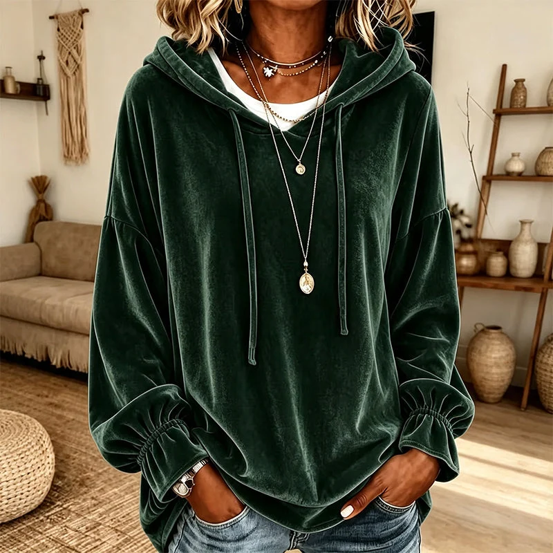 Lisanne | Lässiger Samt-Hoodie mit plissierten Bündchen