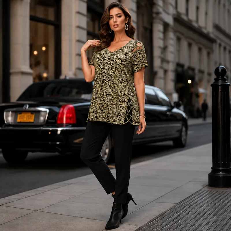 Ottavia | Lockeres Leo-Oberteil mit Cut-out-Details