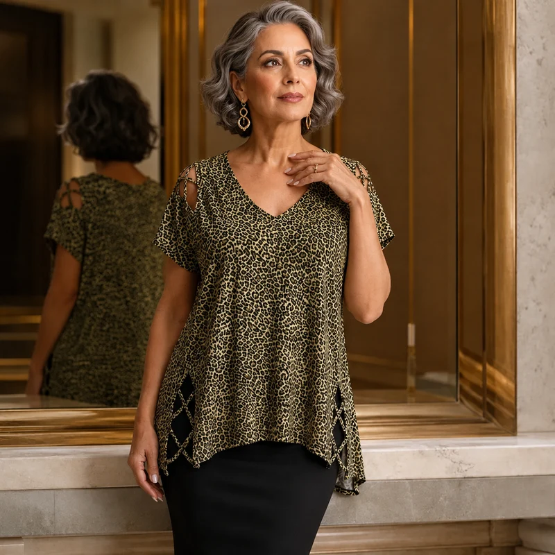 Ottavia | Lockeres Leo-Oberteil mit Cut-out-Details