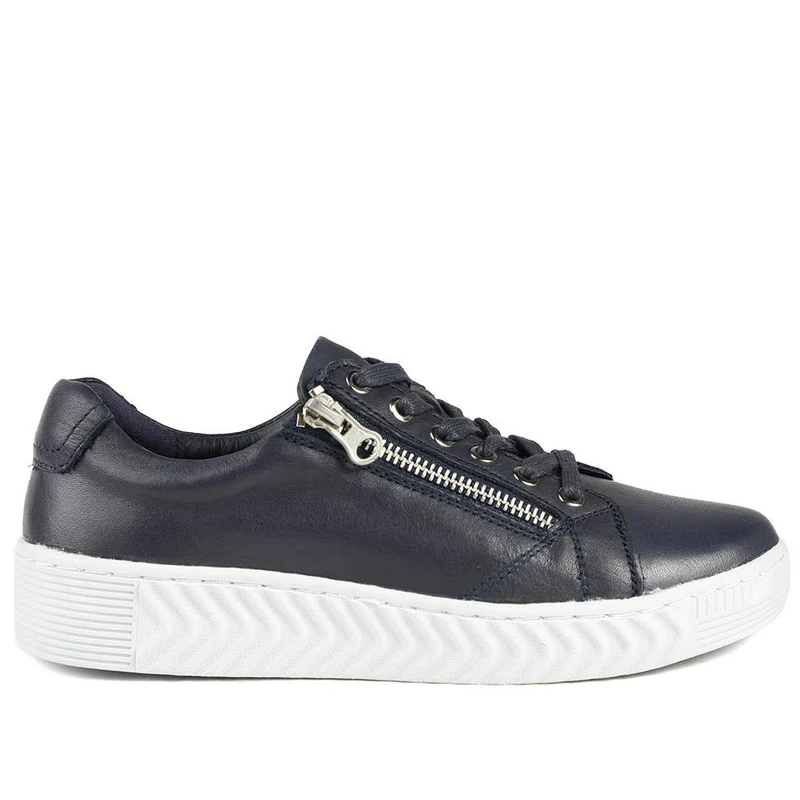 Wide Fit Leather Breathable Platform Trainers - BRK43000 / 328 558 - Navy