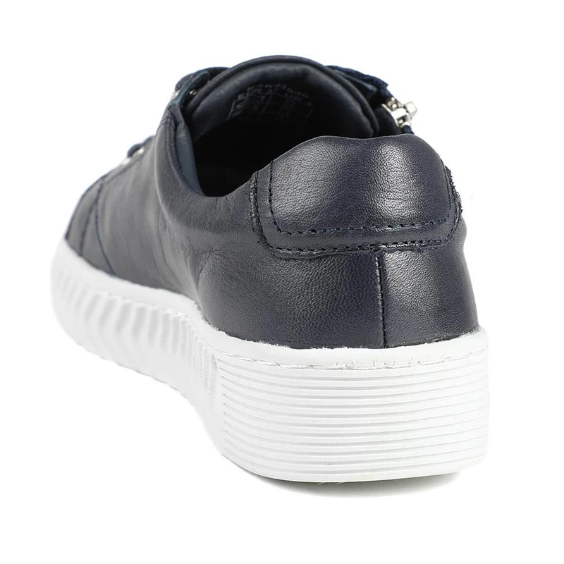 Wide Fit Leather Breathable Platform Trainers - BRK43000 / 328 558 - Navy