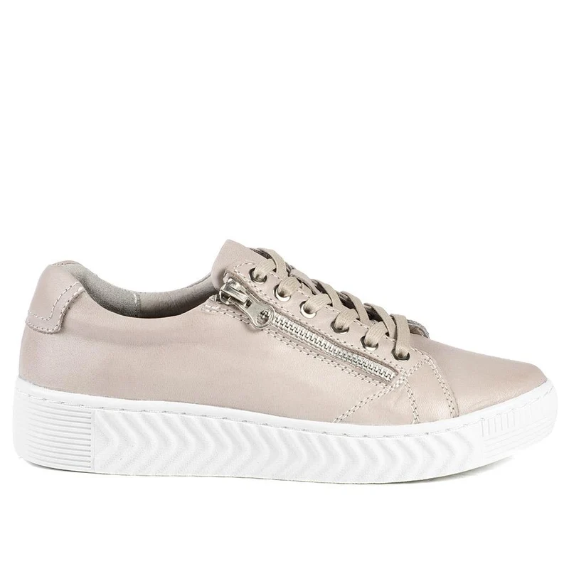 Wide Fit Leather Breathable Platform Trainers - BRK43000 / 328 558 - Stone