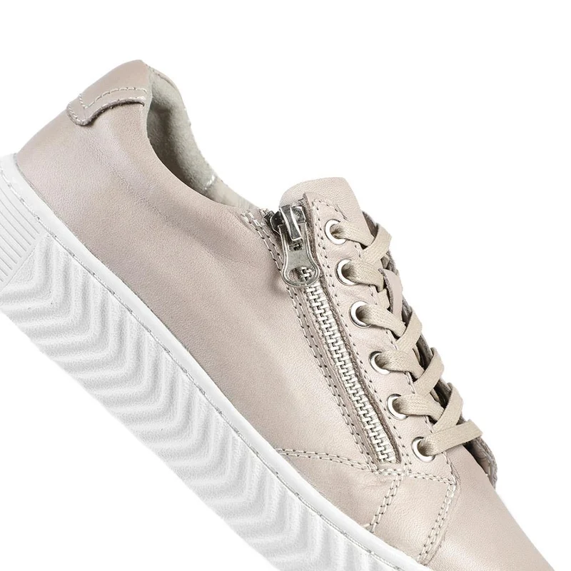 Wide Fit Leather Breathable Platform Trainers - BRK43000 / 328 558 - Stone