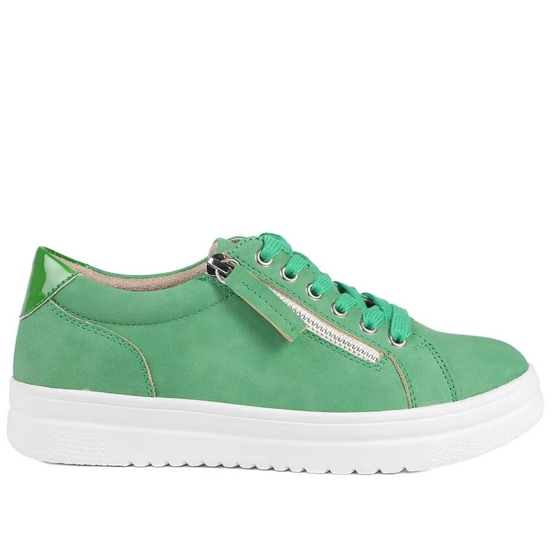 Wide Fit Zip & Lace Platform Trainers - WBINS43003 / 328 884 - Green
