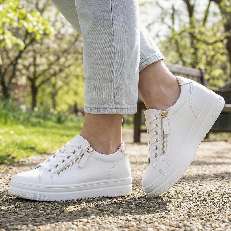 Wide Fit Zip & Lace Platform Trainers - WBINS43003 / 328 884 - White