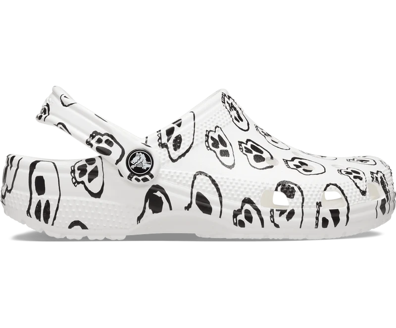 Crocs Klassischer Unisex-Clog mit Totenkopf-Print – Weiß