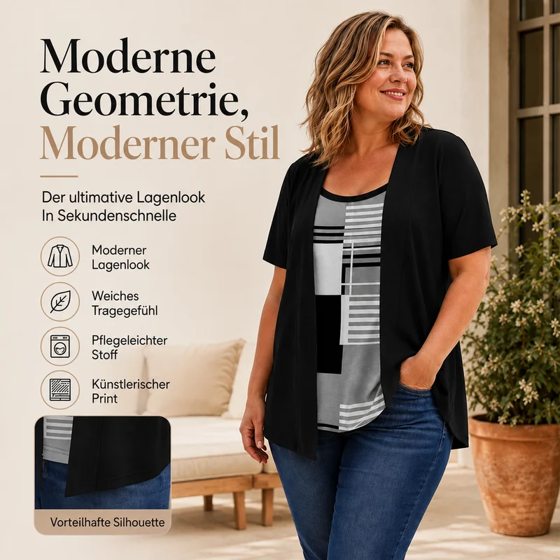 Berenice | Mehrlagiges Colorblock-Oberteil mit modernem Print