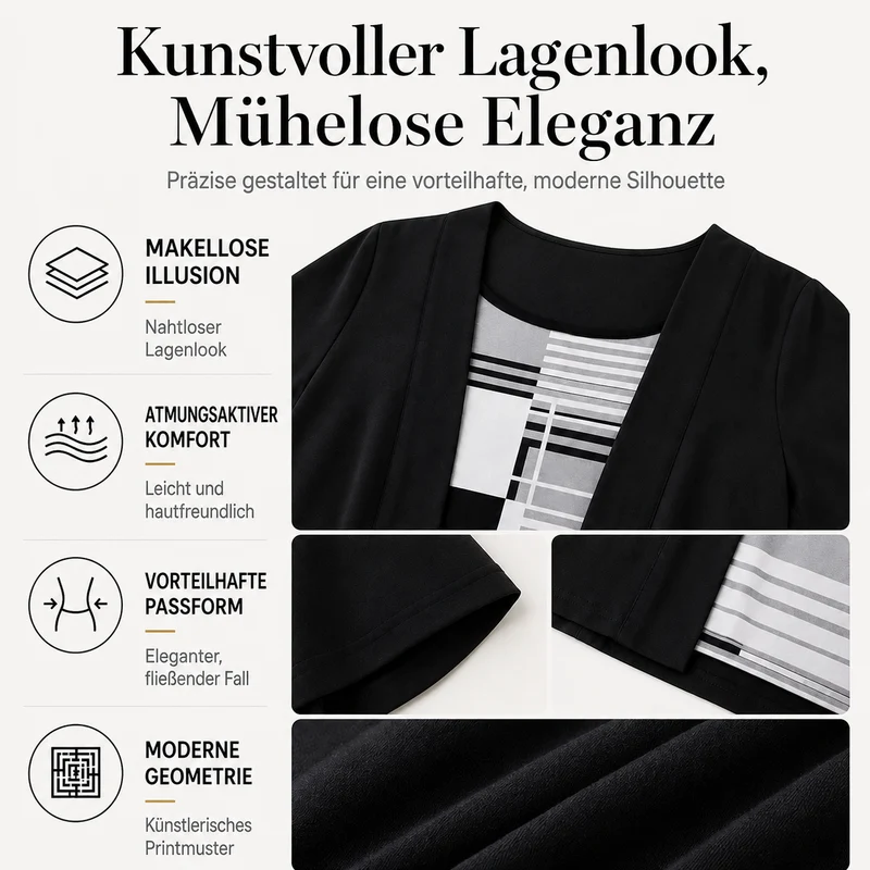Berenice | Mehrlagiges Colorblock-Oberteil mit modernem Print