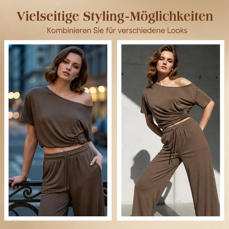 Korinna | Schulterfreies Zweiteiler-Set mit weiter Hose