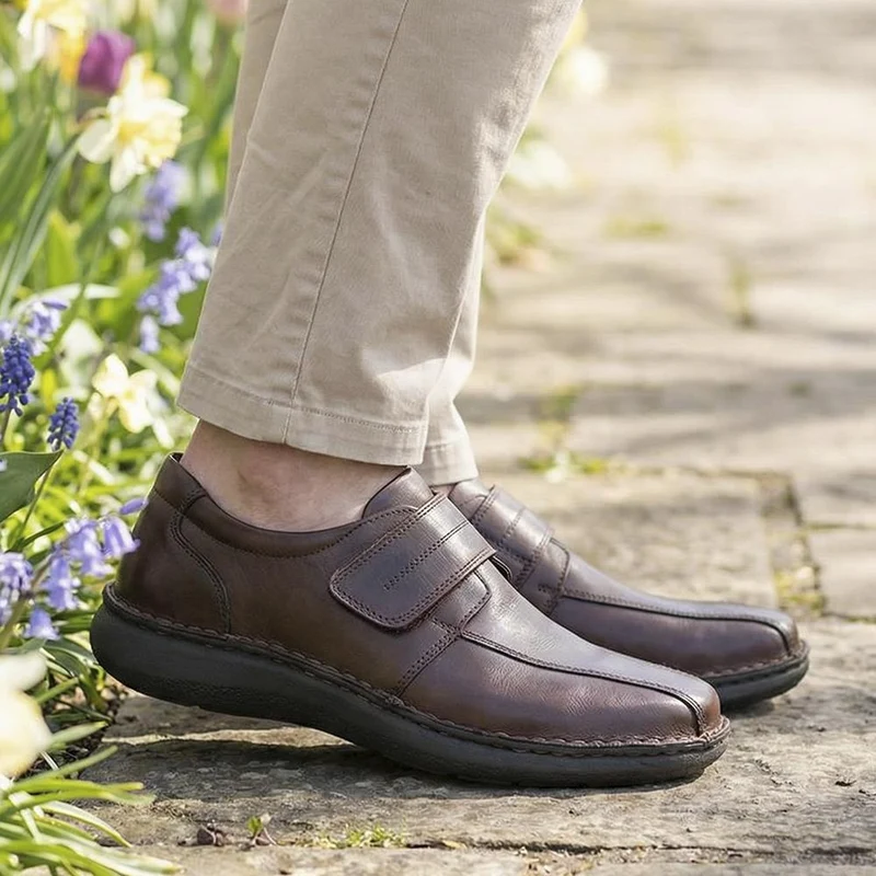 Wide Fit Leather Smart Adjustable Fit Shoes - PARK42060 / 328 431 - Dark Brown
