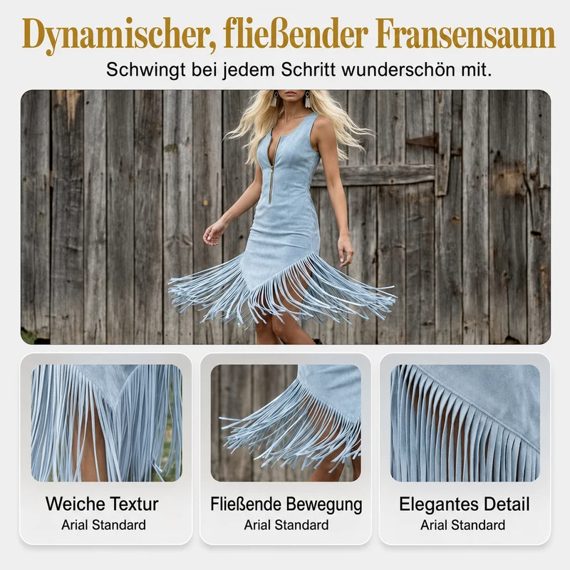 Tierra | Ärmelloses Fransenkleid mit Frontreißverschluss