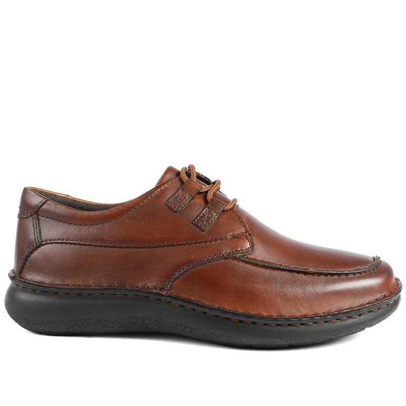 Wide Fit Leather Casual Lace Up Shoes - PARK42059 / 328 430 - Cognac