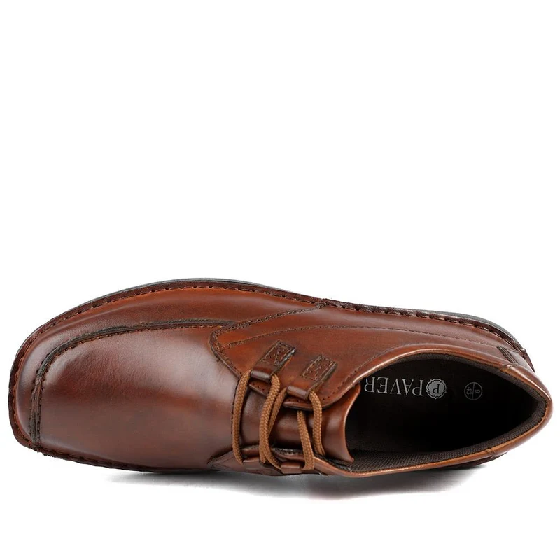 Wide Fit Leather Casual Lace Up Shoes - PARK42059 / 328 430 - Cognac