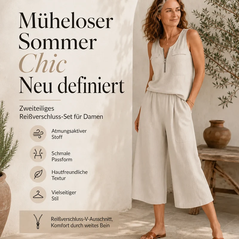 Damisha | Ärmelloses Zweiteiler-Set mit Halbzipper und Shorts
