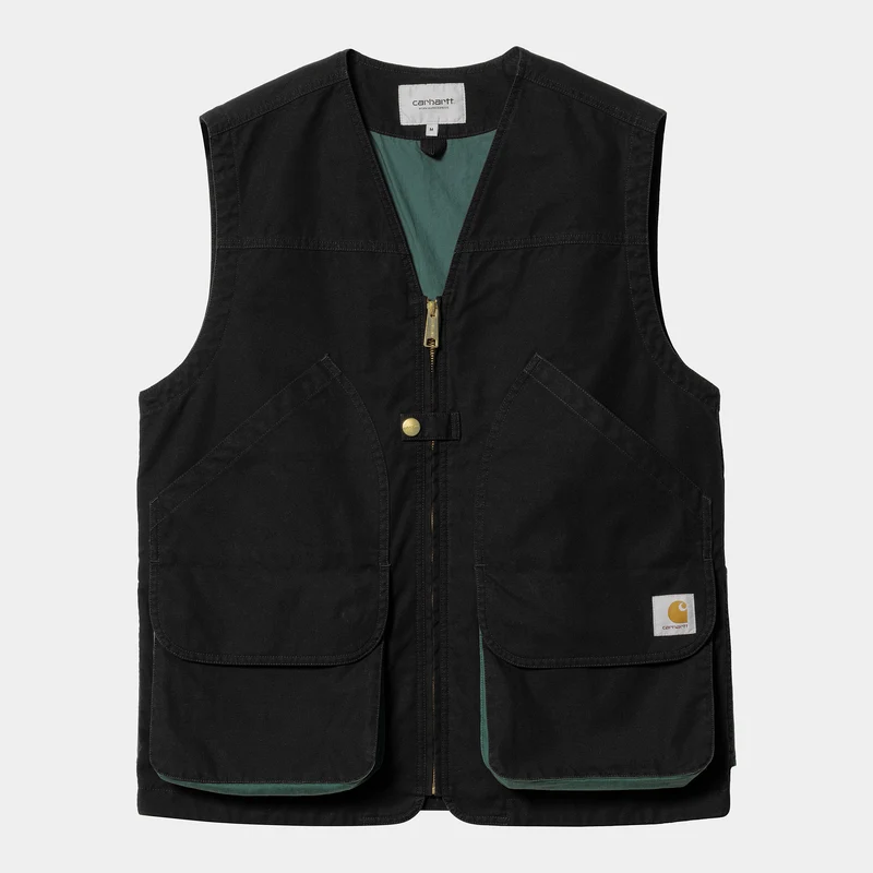 Carhartt WIP Herren Heston Heavy Stone Wash Weste - Schwarz / Discovery Grün