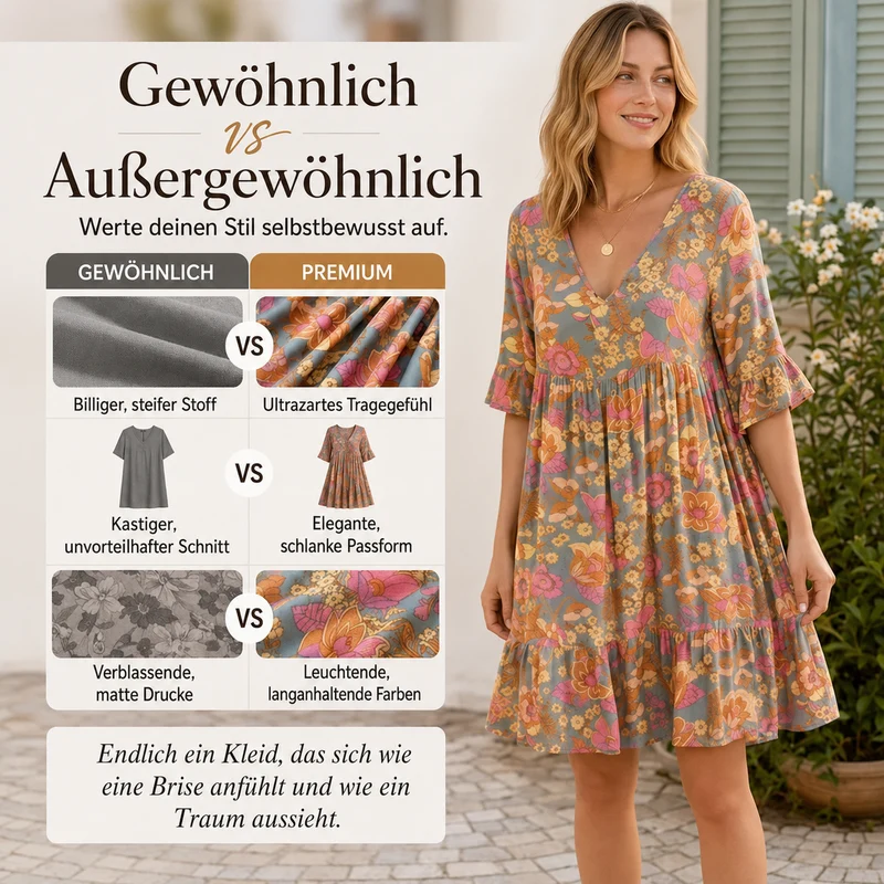 Jervisa | Geblümtes V-Ausschnitt-Kleid mit Rüschenärmeln