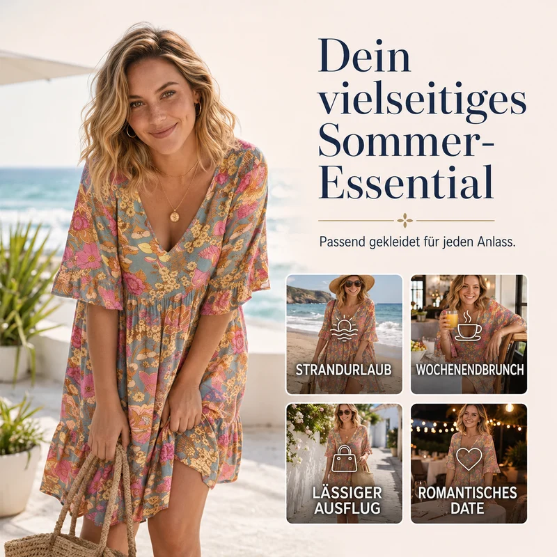 Jervisa | Geblümtes V-Ausschnitt-Kleid mit Rüschenärmeln