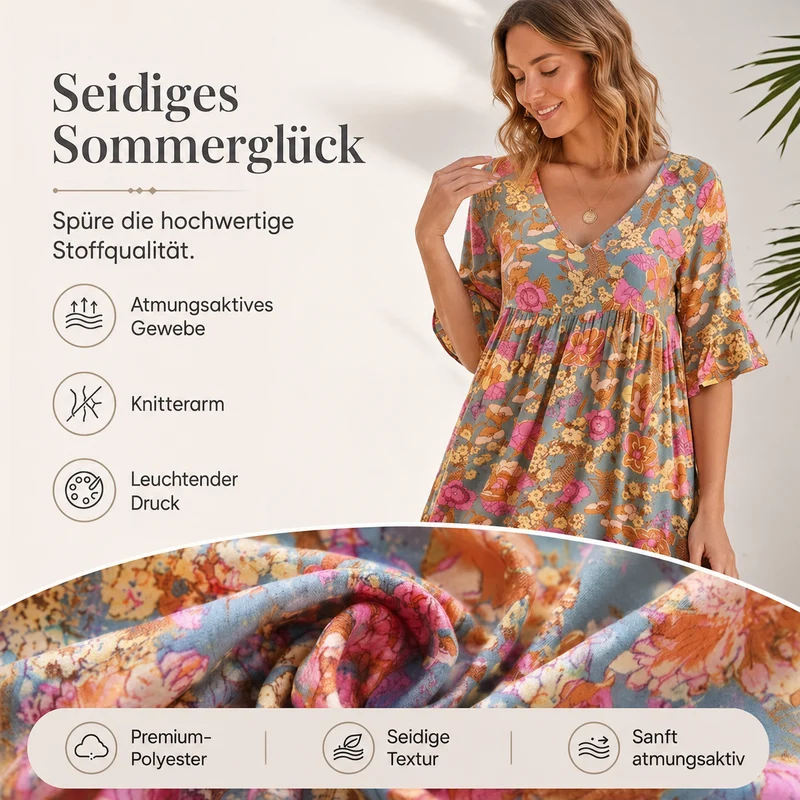 Jervisa | Geblümtes V-Ausschnitt-Kleid mit Rüschenärmeln