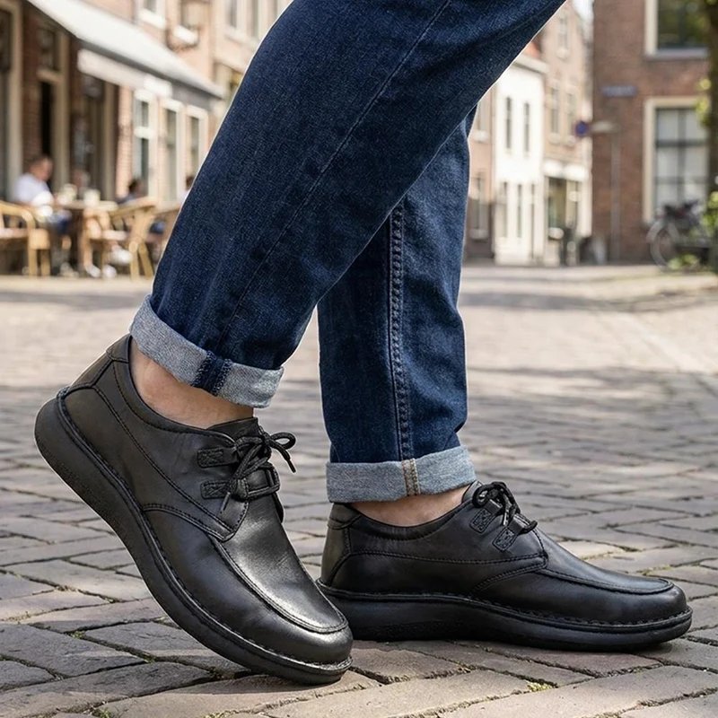 Wide Fit Leather Casual Lace Up Shoes - PARK42059 / 328 430 - Black