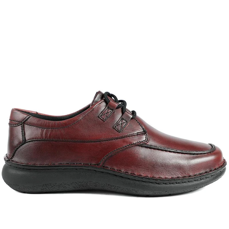 Wide Fit Leather Casual Lace Up Shoes - PARK42059 / 328 430 - Bordeaux
