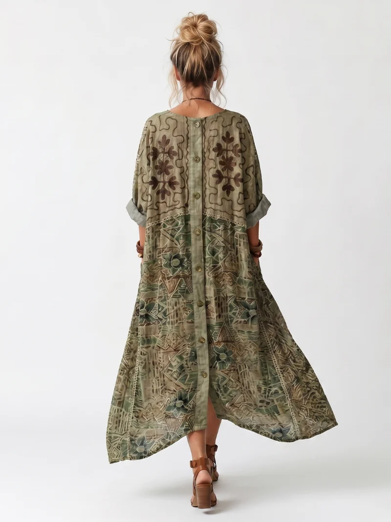Glyfaith | Bedrucktes Maxikleid mit Knopfleiste und Taschen