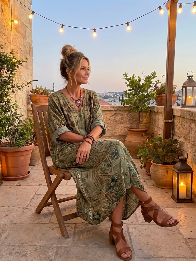 Glyfaith | Bedrucktes Maxikleid mit Knopfleiste und Taschen