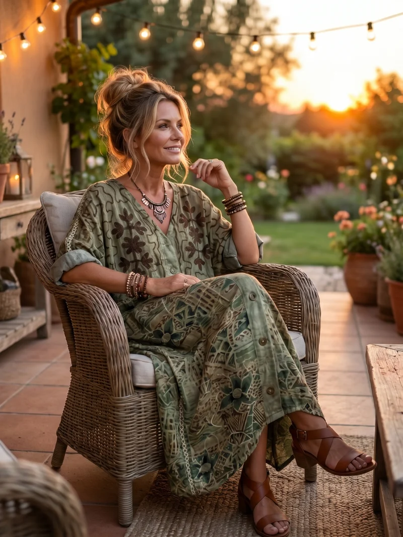 Glyfaith | Bedrucktes Maxikleid mit Knopfleiste und Taschen