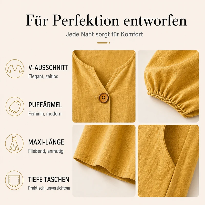 Cathleen | Elegantes Maxikleid mit V-Ausschnitt und Puffärmeln
