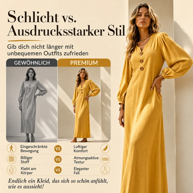 Cathleen | Elegantes Maxikleid mit V-Ausschnitt und Puffärmeln