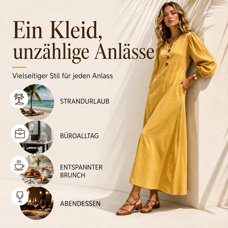 Cathleen | Elegantes Maxikleid mit V-Ausschnitt und Puffärmeln