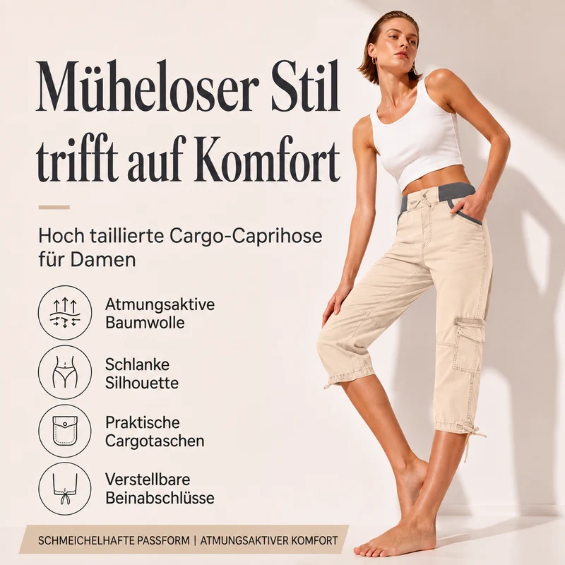 Falivana | Hoch geschnittene Cargo-Caprihose mit Taschen