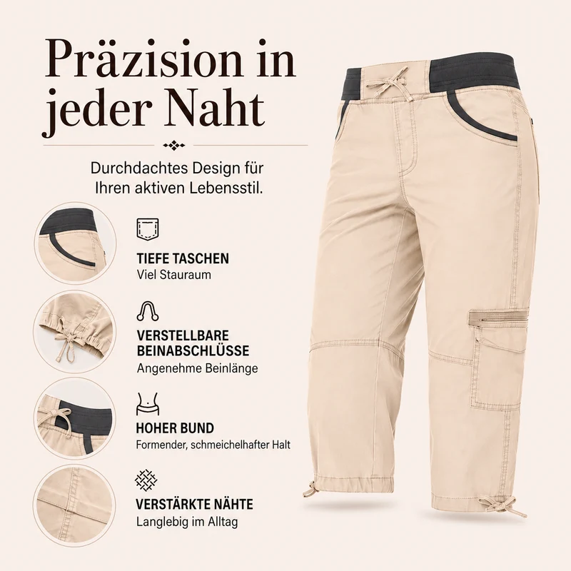 Falivana | Hoch geschnittene Cargo-Caprihose mit Taschen