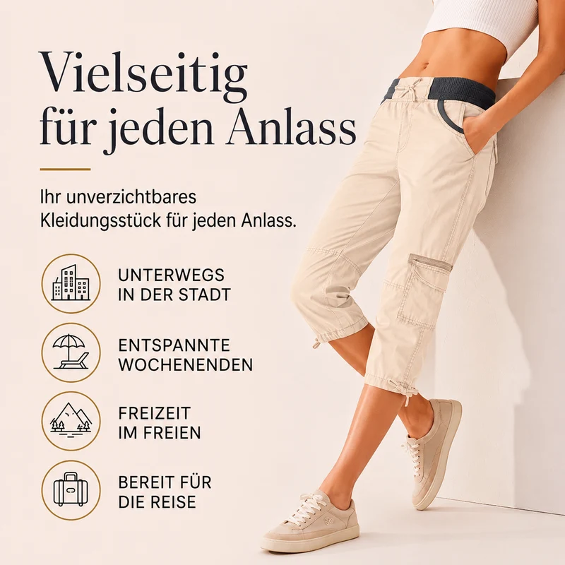 Falivana | Hoch geschnittene Cargo-Caprihose mit Taschen