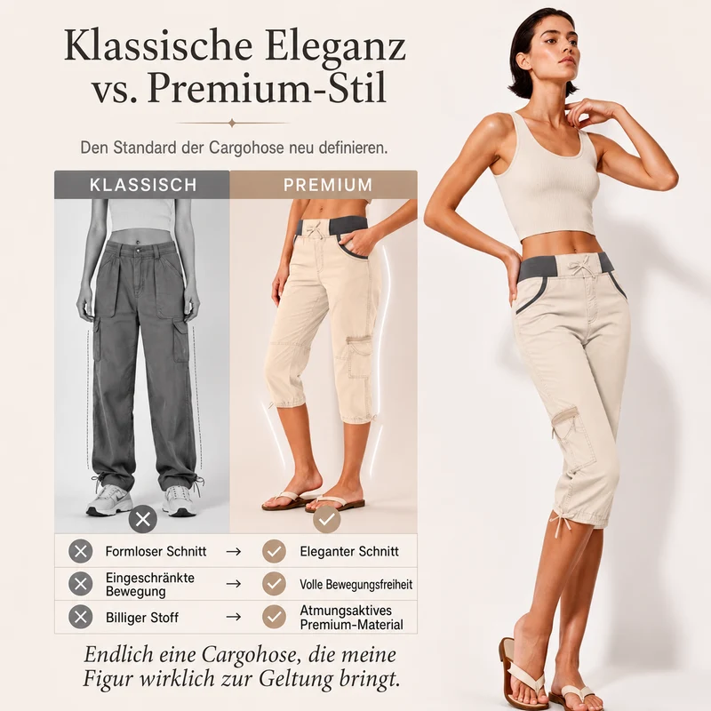 Falivana | Hoch geschnittene Cargo-Caprihose mit Taschen
