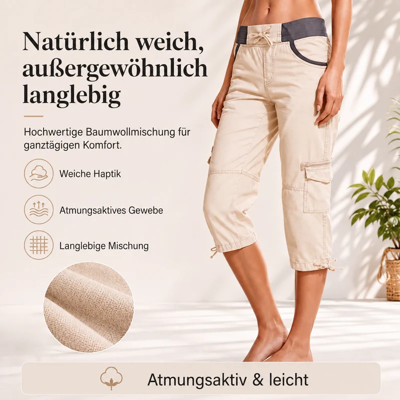 Falivana | Hoch geschnittene Cargo-Caprihose mit Taschen