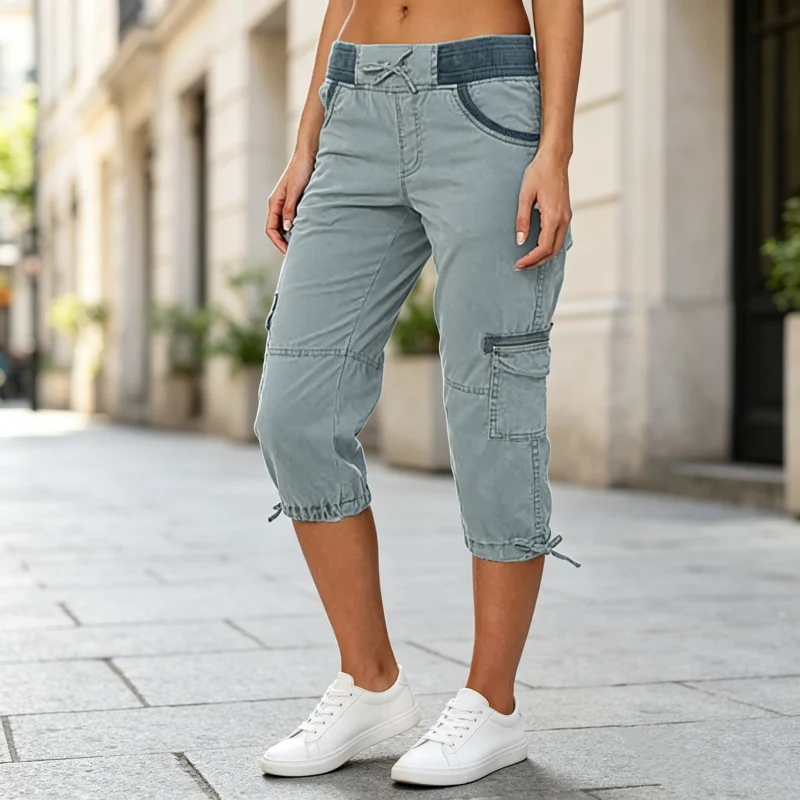 Falivana | Hoch geschnittene Cargo-Caprihose mit Taschen