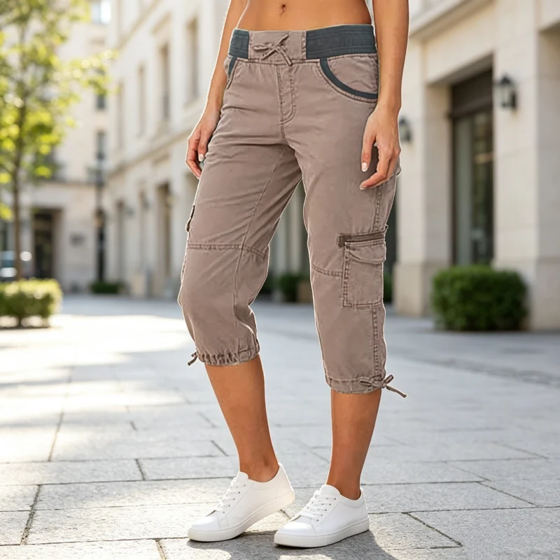 Falivana | Hoch geschnittene Cargo-Caprihose mit Taschen