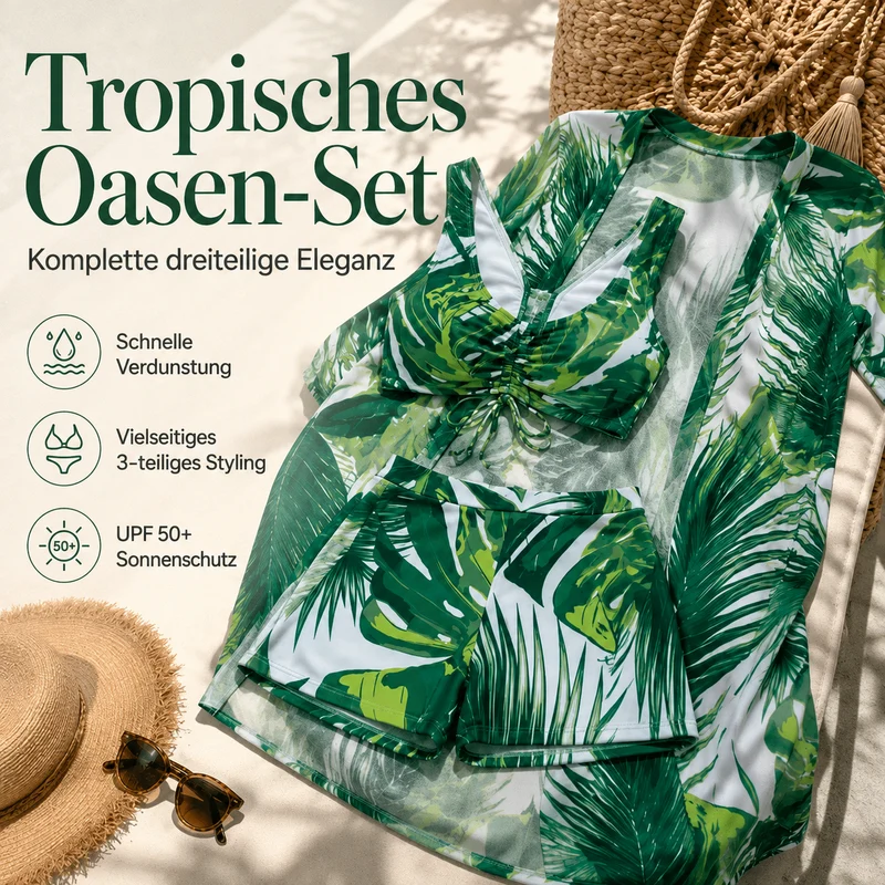 Zeshlea | Tropischer Badeanzug-Dreiteiler mit Strandkimono