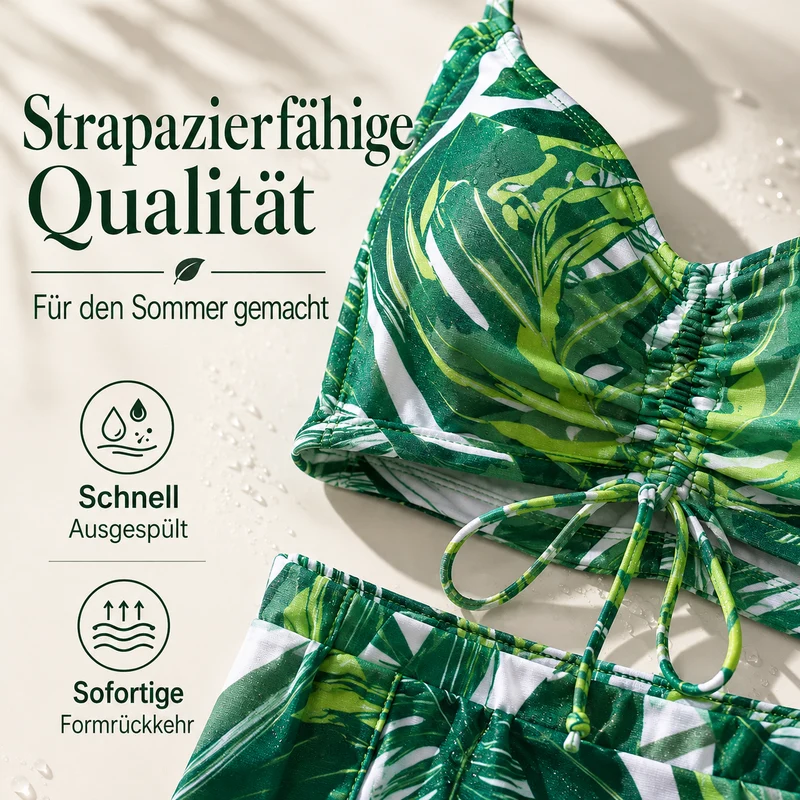 Zeshlea | Tropischer Badeanzug-Dreiteiler mit Strandkimono