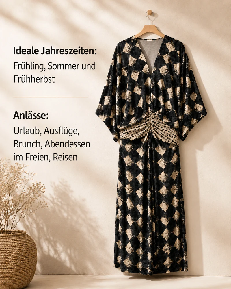 Celias | Mediterranes Mosaik-Maxikleid mit Kimonoärmeln