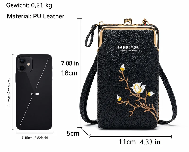 Josalie | Florale Umhängetasche mit zwei Handyfächern