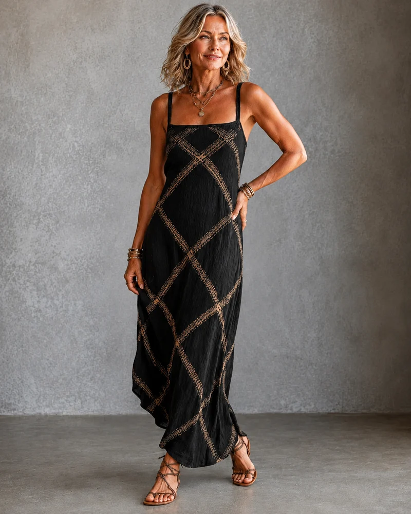 Lavedha | Bauchschmeichelndes Maxikleid mit grafischem Muster
