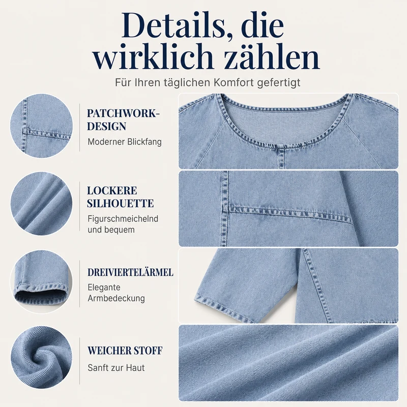 Eroucel | Lässiges Patchwork-Shirt in Denim-Optik