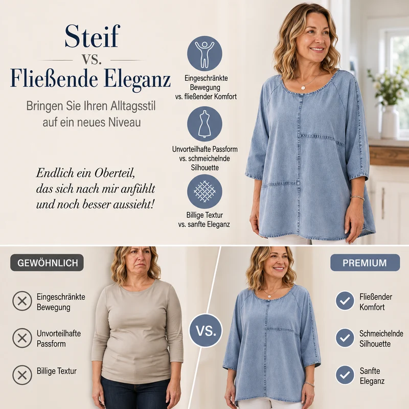 Eroucel | Lässiges Patchwork-Shirt in Denim-Optik