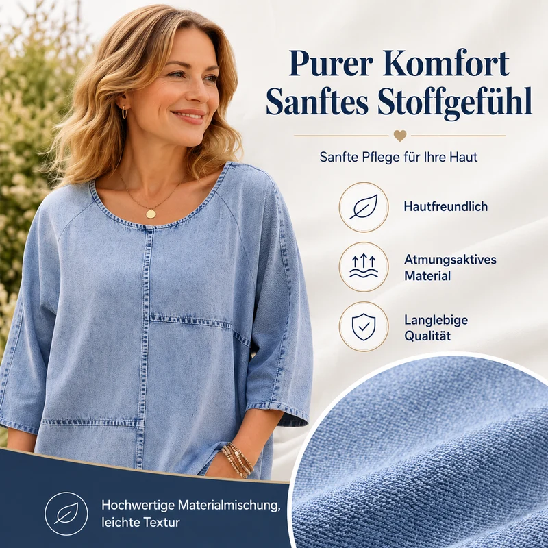 Eroucel | Lässiges Patchwork-Shirt in Denim-Optik