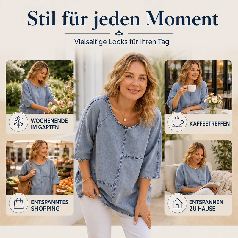Eroucel | Lässiges Patchwork-Shirt in Denim-Optik