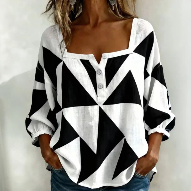 Jusievel | Geometrische Freizeitbluse mit eckigem Ausschnitt